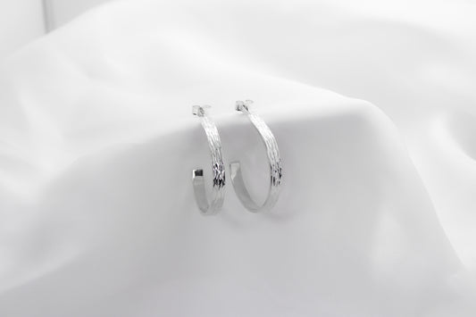 Silver Ripple Hoops