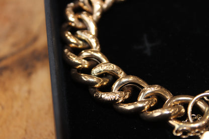 9ct Gold Chunky Engraved Curb Bracelet with Heart Padlock