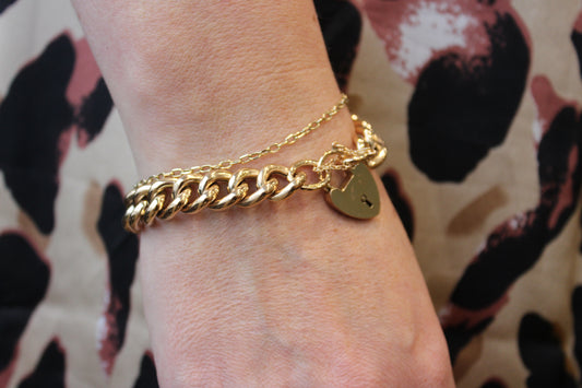 9ct Gold Chunky Curb Bracelet with Heart Padlock